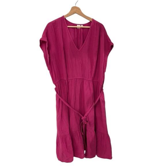 Gap Pink Dress Elastic Waste Bend Belted Ruffled Dress Size XXL - Picture 1 of 8
